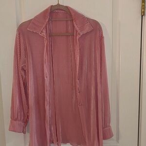 Pink Sheer Button-Up Blouse and Pants
